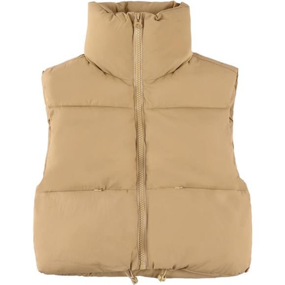 Cropped Puffer Vest Women Zip Up Stand Collar Sleeveless Padded Crop Puffy Vests - Picture 1 of 6